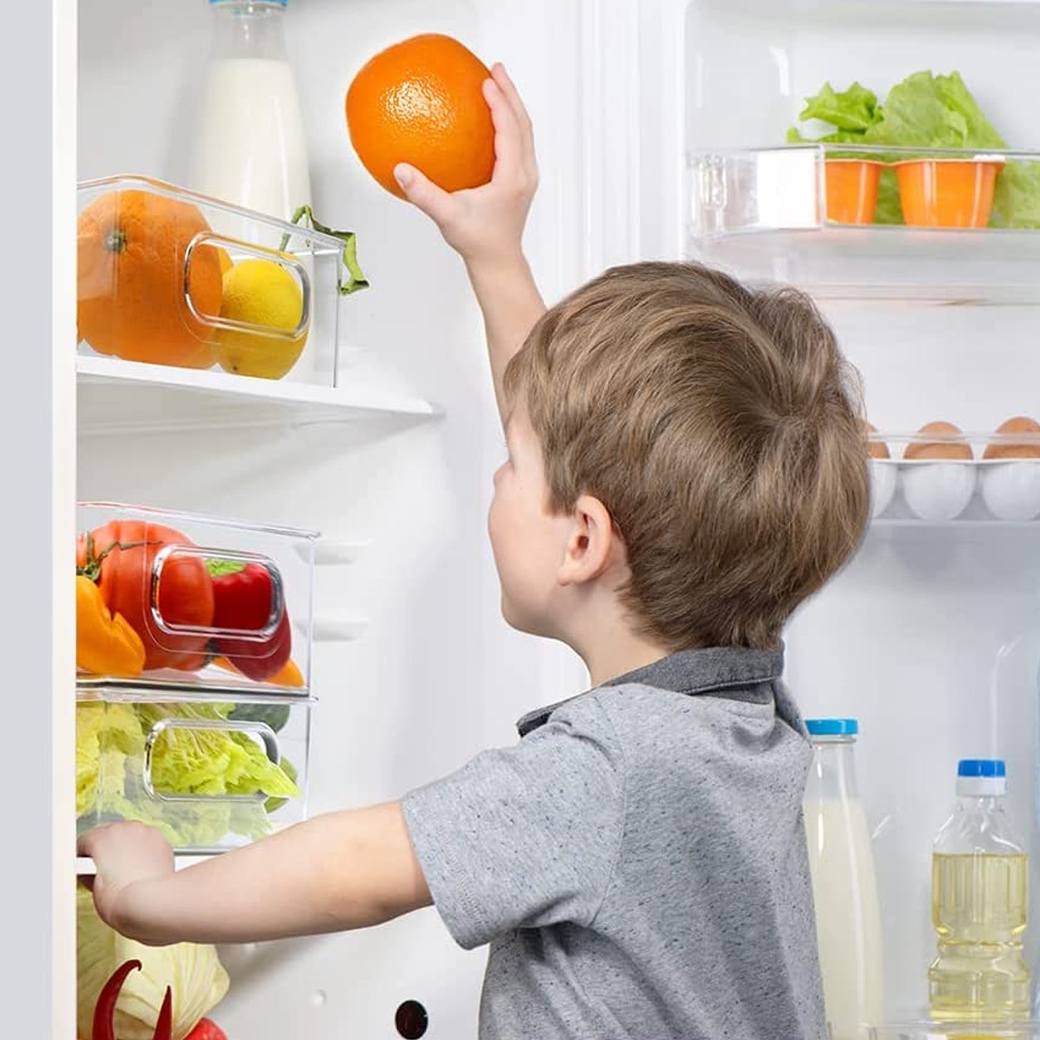 5776 Plastic Refrigerator Organizer Bins Set Of 2 Stackable Fridge Organizers With Handle Clear Organizing Food Fruit Vegetables Pantry Storage Bins For Freezer Kitchen Cabinet Organization And Storage (2 Pcs Set Mix Color)