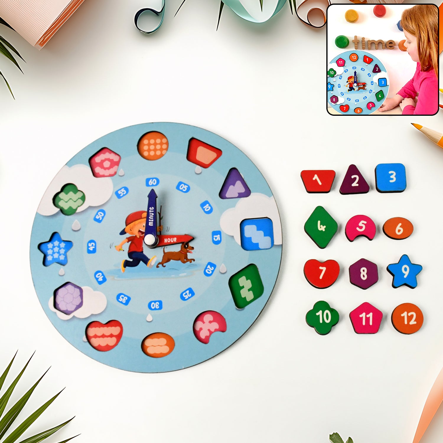 Aditi Wooden Educational Learning Clock Toy With Movable Hands