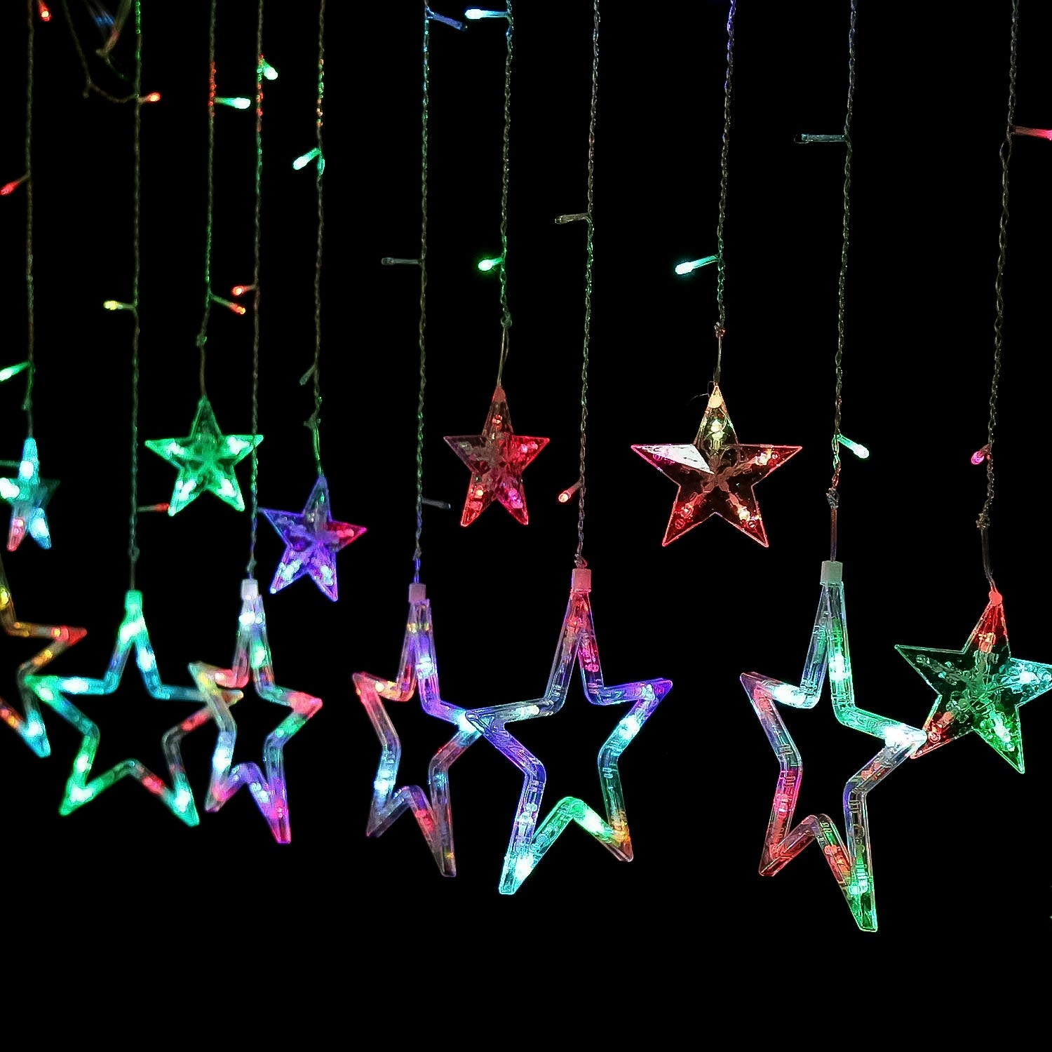 3386 12 Stars Led Curtain String Lights With 8 Flashing Modes For Home Decoration Diwali  Wedding Led Christmas Light Indoor And Outdoor Light Festival Decoration (Multicolor)
