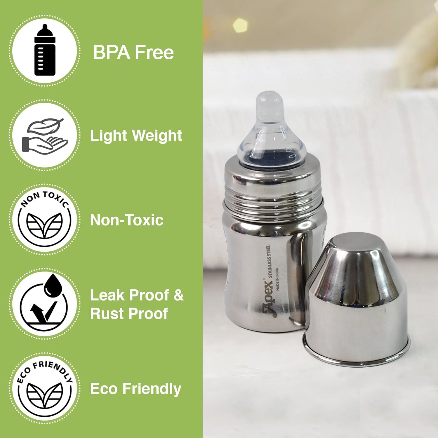 Apex Premium Stainless Steel Baby Feeding Bottle (125 Ml  1 Pc)