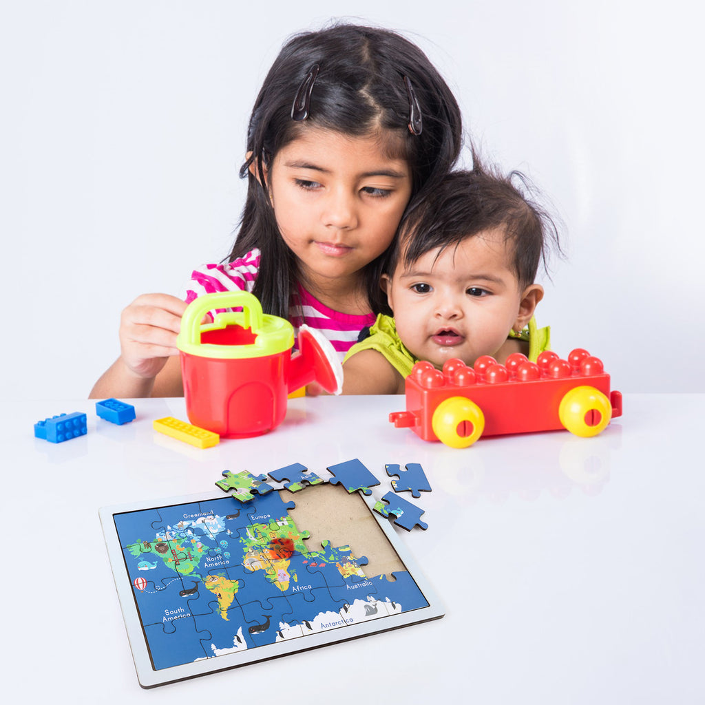 Educational Wooden World Map Puzzle For Kids - (1 Set)