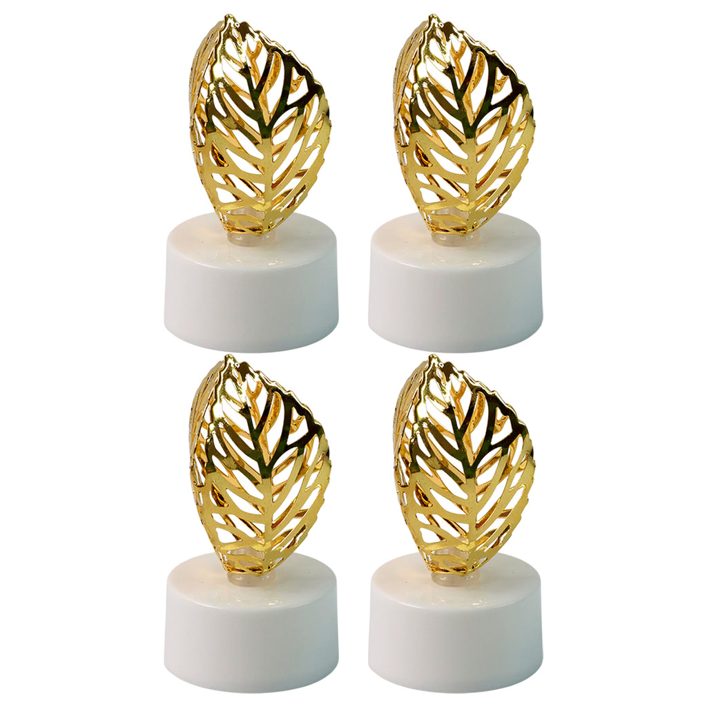 Decorative Golden Leaf Shaped Flameless Led Candles (4 Pc)