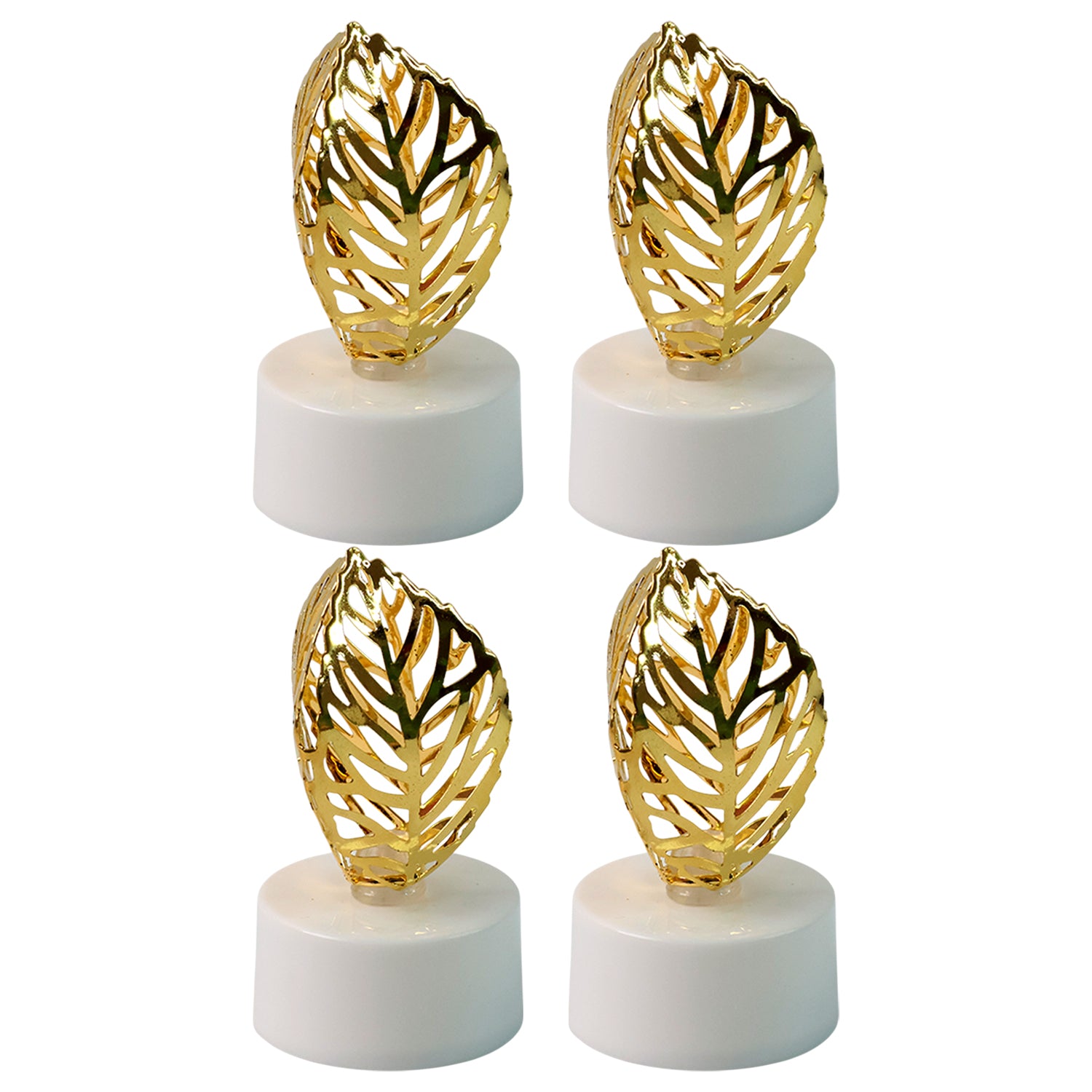 Decorative Golden Leaf Shaped Flameless Led Candles (4 Pc)